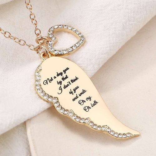 Collier Pendentif Ailes D'ange Pour Femmes, Pendentif D'amour Tendance, Incrustation En Métal Et Cristal, Collier En C¿Ur Ajouré