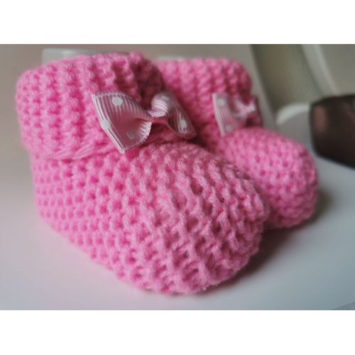 Chaussons Tricot Bébé Rose - 16