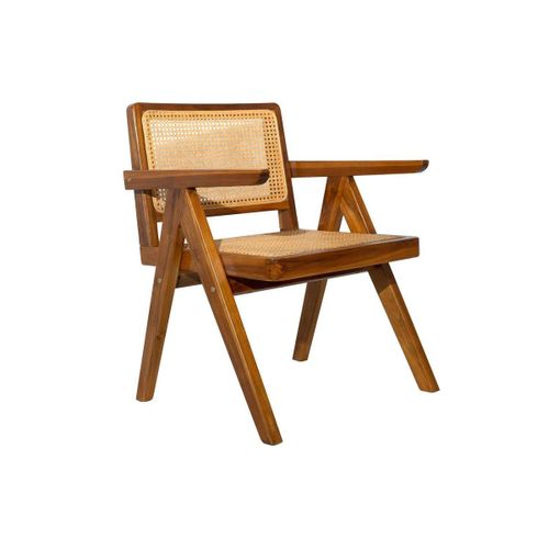 Chaise Vintage En Teck Massif Et Cannage Rotin Jannie