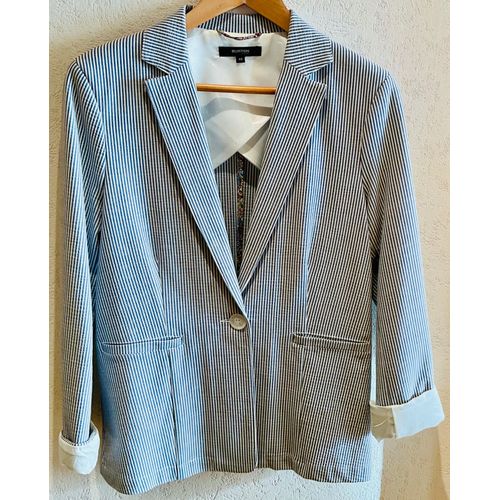 Veste Longue Femme Burton Of London - Taille 40, Gris Clair Avec Rayures Bleues Foncées Pour Belles Saisons