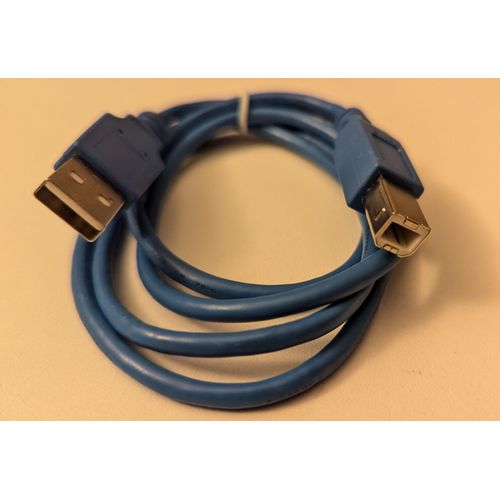 Cordon USB-A vers USB-B 1 mètre. Couleur bleu.