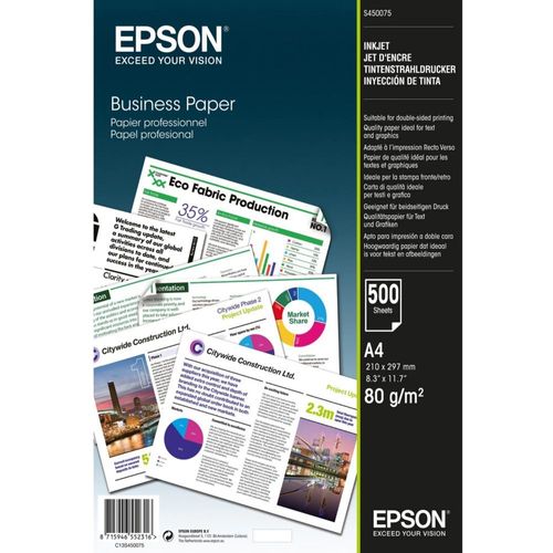Epson Business Paper - Papier ordinaire - A4 (210 x 297 mm) - 80 g/m² - 500 feuille(s) - pour Epson L382, l386, L486; Expression Home XP-245, 342, 442; WorkForce Pro WF-8090, R8590