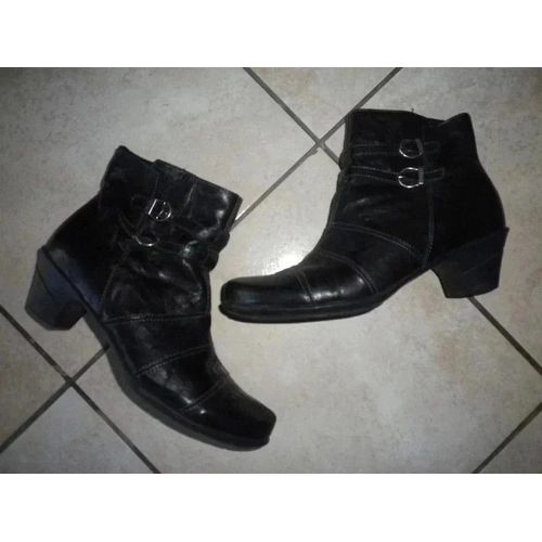 Boots Bottines Femmes En Cuir Noir Taille 37.