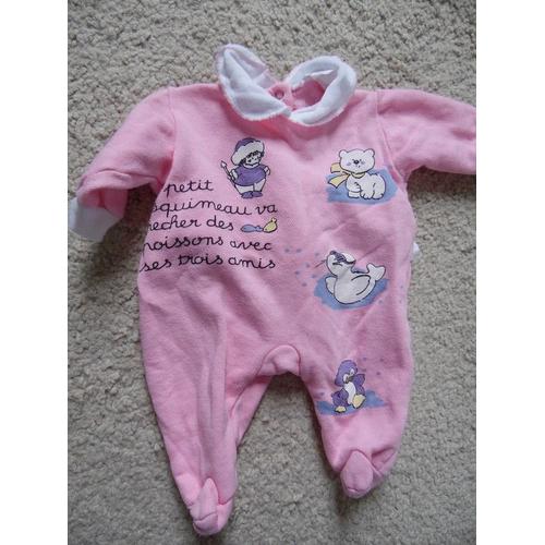 Joli Pyjama Fille Rose Motif Esquimeau, Ours, Phoque Taille 1 Mois