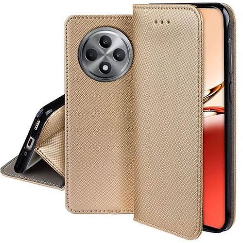 Housse Pour Oppo Reno 12 F Et Reno 12 Fs 5g - Etui Coque Pochette Portefeuille + Verre Trempe - Or Magnet