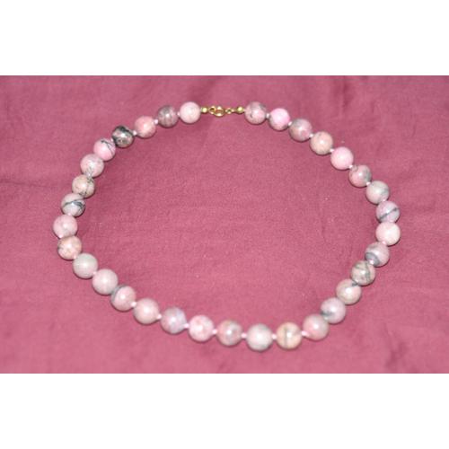 Collier Pierre Tons Roses Longueur 46 Cm Environ (Grosses Perles)