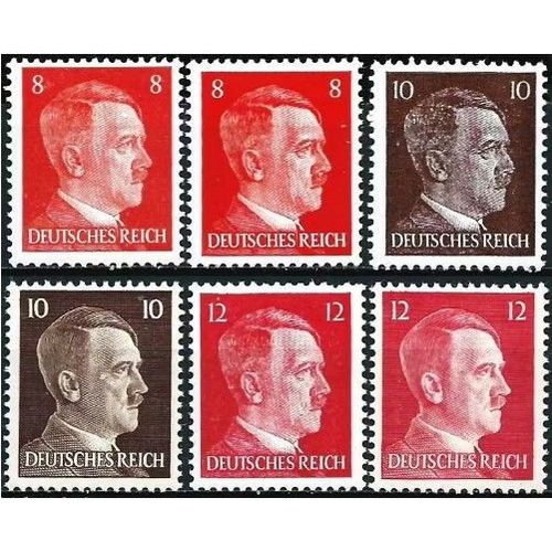 Allemagne, 3ème Reich 1941, 6 Très Beaux Timbres Neufs** Luxe Chancelier Hitler, Yvert 710 (En 2 Nuances De Couleur), 710a Et 710b (Typographiés) Et 711 Et 712 (Gravés - Fond Quadrillé)