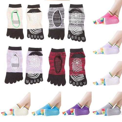 Chaussettes De Yoga Antidérapantes Pour Femmes, 1 Paire, 5 Doigts, Colorées, Élastiques, Pour Filles