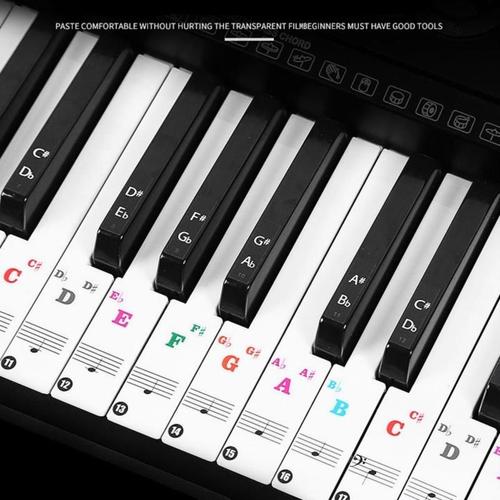 Autocollants de Notes de Piano en couleur, étiquette de Notes, clavier à  main, rouleau de Piano, étiquette transparente, Notation transparente, 88/61/54/49  touches