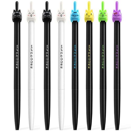 Ensemble De Stylos À Encre Gel En Plastique 0.5mm, 8 Pièces, Chat Chien, Nouveauté, Mignon, Noir, Stylo D'écriture, Créatif, Fournitures Scolaires, Kawaii