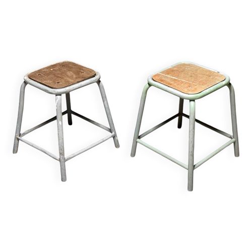 02 Tabourets Dcole Ou Datelier Mullca 1960 Vintage Gris