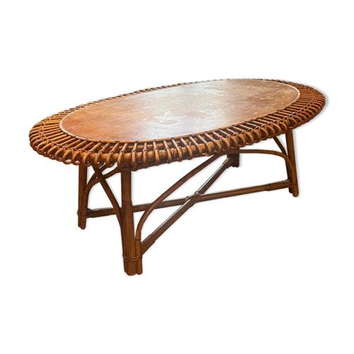 Table Basse Rotin 1960 Marron