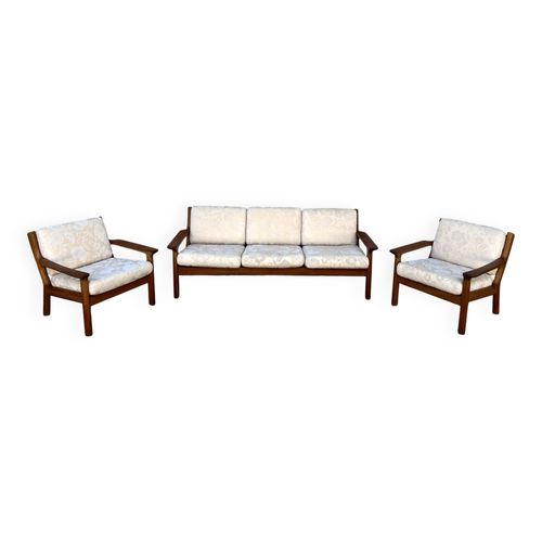 Ensemble De Salon Scandinave En Teck Massif 1960 Vintage Blanc