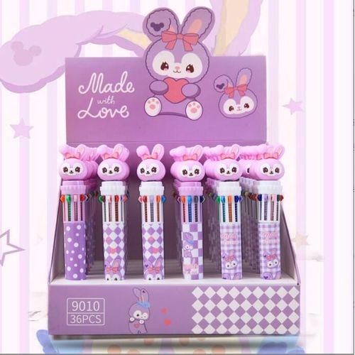 Stylos À Bille En Forme De Lapin Violet, 10 Couleurs, 24 Pièces/Lot, Jolis Stylos À Bille À Pression, Fournitures De Papeterie Scolaires Et De Bureau