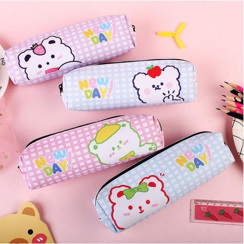 Étui À Crayons Ours Créatif, 20 Pièces/Lot, Pour Sac À Stylos En Pu Kawaii, Pochette De Papeterie De Grande Capacité, Fournitures Scolaires Et De Bureau