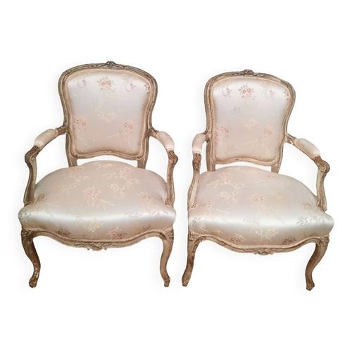 Paire De Fauteuil Cabriolet D Poque Louis Xv Beige