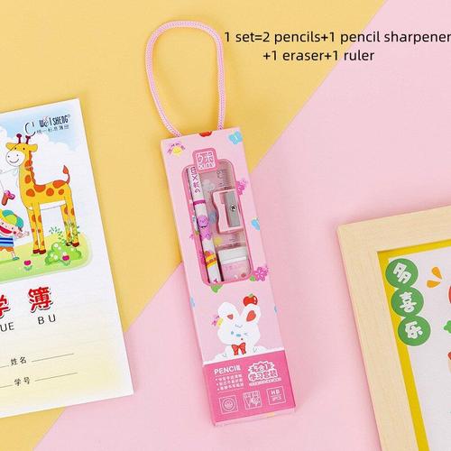 Ensemble De Papeterie Portable Ours Dessin Animé, 20 Pièces/Lot, Ensemble Crayon Lapin Chat, Taille-Crayon, Gomme, Fournitures Scolaires Et De Bureau Pour Enfants, Cadeau