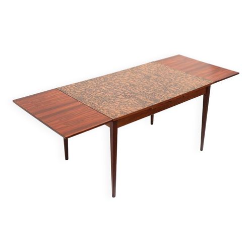 Table  Manger Extensible Brutaliste Au Design Vintage Unique Avec Plateau En Cuivre Bois