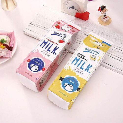 Étui À Crayons En Cuir Pu, 1 Pièce, Mignon Kawaii Bouteille De Lait Cosmétique Du Matin, Boîte De Sac Fournitures Scolaires Et De Bureau, Papeterie Cadeau Panda