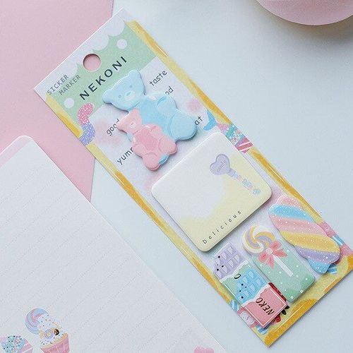 Bloc-Notes De Dessin Animé Mignon Ours Gâteau Bonbon, Étiquette Autocollante, Papeterie Fournitures Scolaires De Bureau, 1 Pièce