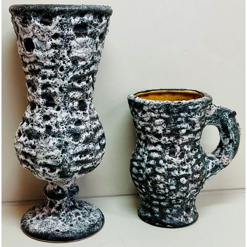 Lot 2 Vases en céramique avec décor de lave grasse, vintage « PUY MARY » 1787 m, Cantal France, céramique de collection
