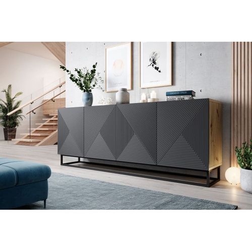 Buffet 4 Portes 200 Cm Alice Pieds En Métal Gris