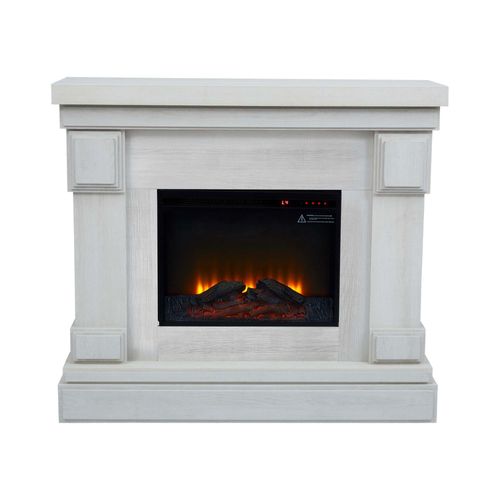Teamson Home Hestia 48" Cheminée Foyer Électrique Autoportant Avec Manteau, Écran Tactile, Télécommande Et Feu Instantané Réglable, Grain De Bois Blanc Vnf-00115wg-Eu