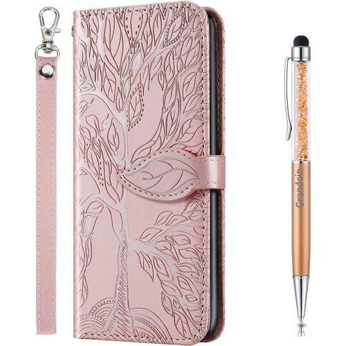 Coque Pour Samsung Galaxy A8s, Housse En Cuir Galaxy A8s Portefeuille, Etui Rabat Tlphone Magntique Etui Protection Housse Avec Fente Cartes Antichoc Pour Samsung A8s (Rose)