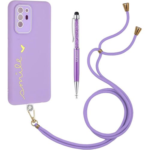 Coque Avec Cordon Pour Oppo A94 5g/Oppo Reno5 Z 5g + Camra Arrière Protecteur, Tui Pour Tlphone Avec Cordon Tpu Bumper Lanyard Case Tour De Cou Chaîne Cordon Lanière Housse Etui (Violet)