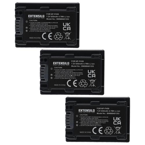 EXTENSILO 3x Batteries compatible avec Sony Cybershot DSC-HX100, DSC-HX100V, DSC-HX200V appareil photo, reflex numérique (650mAh, 7,2V, Li-ion)