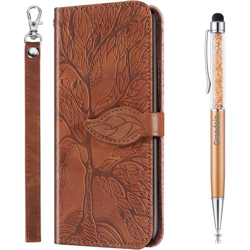 Coque Pour Samsung Galaxy A8s, Housse En Cuir Galaxy A8s Portefeuille, Etui Rabat Tlphone Magntique Etui Protection Housse Avec Fente Cartes Antichoc Pour Samsung A8s (Marron)