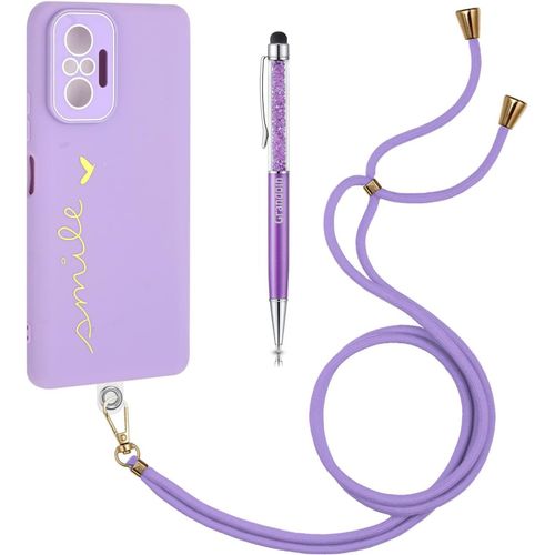 Coque Avec Cordon Pour Xiaomi Redmi Note 10 Pro/Note 10 Pro Max + Camra Arrière Protecteur, Tui Pour Tlphone Avec Cordon Tpu Bumper Lanyard Case Tour De Cou Chaîne Lanière Housse (Violet)