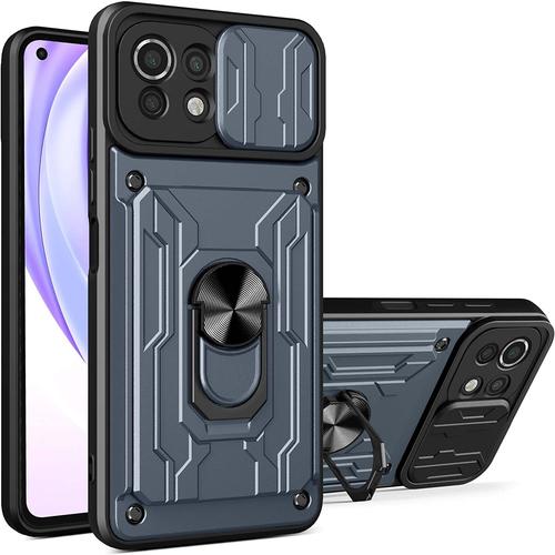 Locloud Coque Pour Xiaomi Mi 11 Lite 5g / 4g / 5g Ne, Protection De La Caméra Étui Avec Lentille Coulissante Couverture Et Fentes Cartes Support À Bague Étui En Pc Dur Et Tpu Silicone Antichoc ? Gris