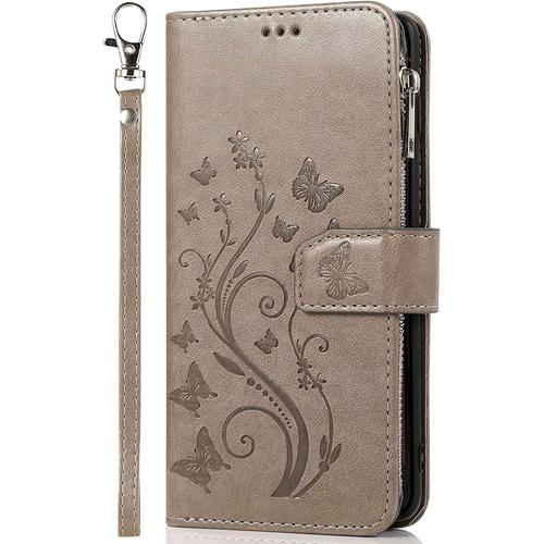 Vepbk Pour Xiaomi Redmi Note 10 [Pas Pour Redmi 10] Coque, Etui Case Portefeuille Cuir Wallet Cover Flip Coque Avec Porte Carte Magnétique Dragonne Motif Antichoc Housse Pour Redmi Note 10,Gris