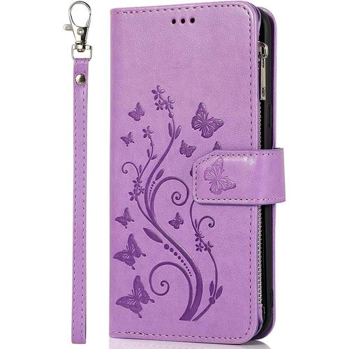 Vepbk Pour Iphone 6 Plus/Iphone 6s Plus [Pas Pour 6/6s] Coque Etui Case Portefeuille Cuir Wallet Cover Flip Coque Porte Carte Magnétique Dragonne Motif Antichoc Élégant Téléphone Housse,Violet