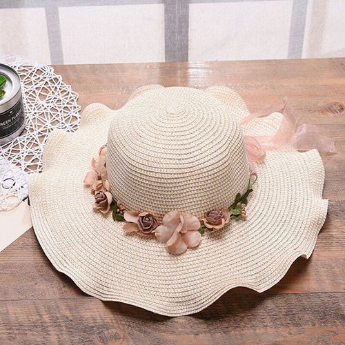 Chapeau De Soleil À Fleurs Pour Femmes, Chapeau De Paille À Large Bord Pour La Plage En Mer, Chapeaux Capeline Pour Dames Élégantes Et Belles