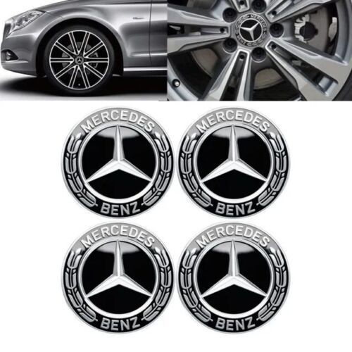 Lot 4 Cache Moyeu 75mm Noir Pour Mercedes Logo Emblème Jante Centre De Roue