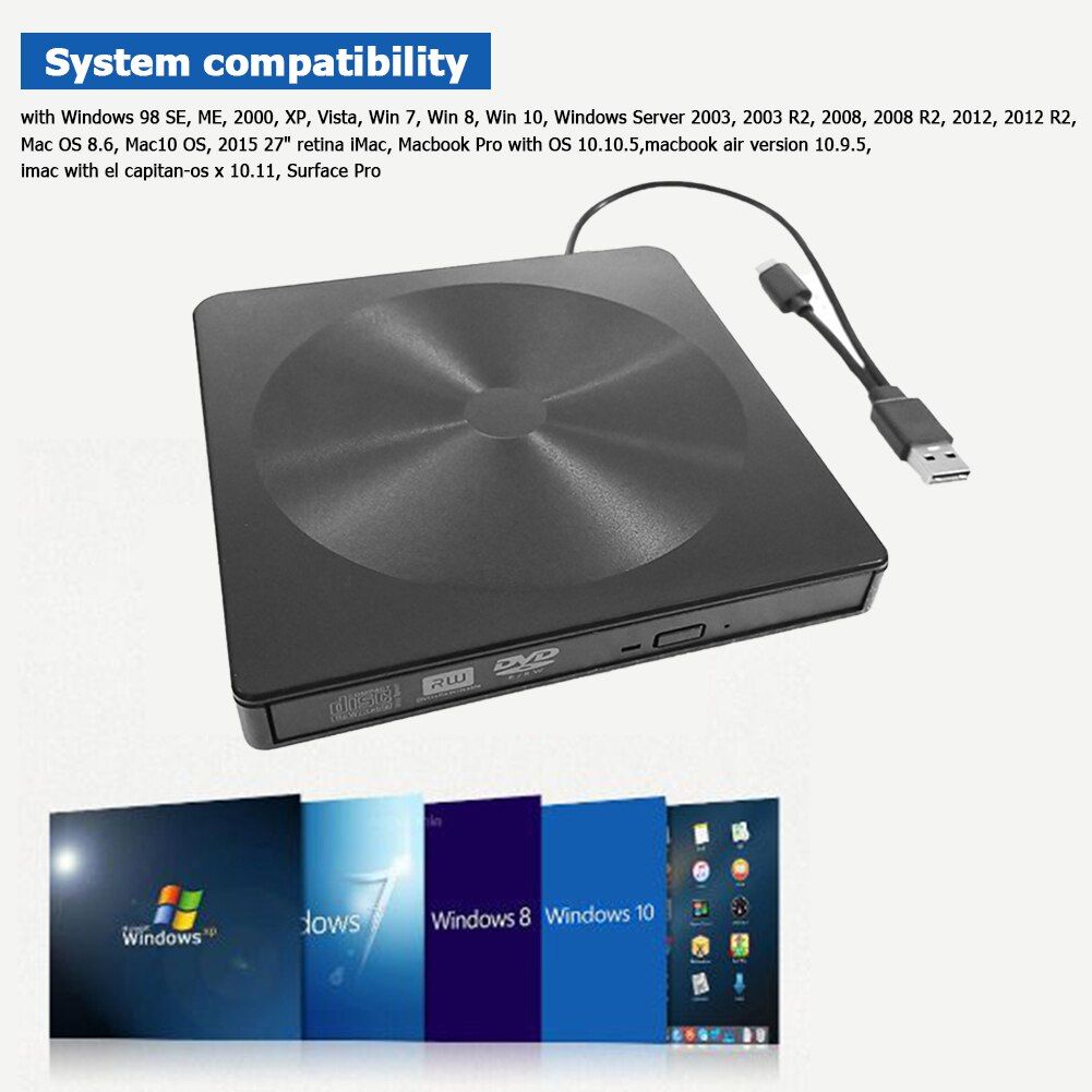 Lecteur Optique Externe Ultra Mince, Usb 3.0, Type C, Graveur De Cd, Dvd, Rom, Dvd, Portable