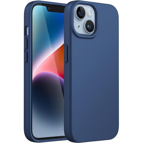 Jetech Coque Silicone Pour Iphone 14 6,1 Pouces Protection Complète Du Corps Au Toucher Soyeux Étui Housse Anti-Chocs Doublure Douce En Tissu Microfibre Bleu Cobalt