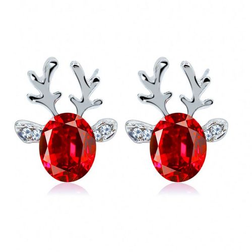 Boucles D'oreilles Renne En Argent Pour Noël - Argent / Rouge