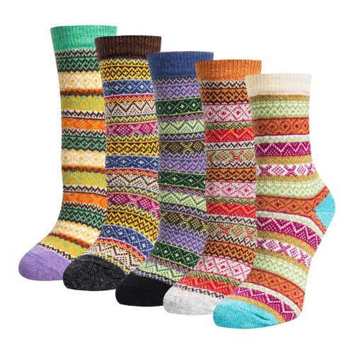 5 Paires De Chaussettes Tricotées Aux Jolies Couleurs Et Motifs Multicolore L Bande