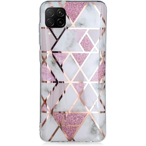 Coque Compatible Avec Huawei P40 Lite, [Ultra Mince] Marbre Housse Souple Tpu Silicone Coque Anti-Rayures Anti-Choc - Rose