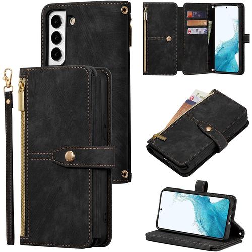 Coque Pour Samsung Galaxy S21 5g, Coque De Téléphone Portefeuille Samsung S21 5g, Étui De Téléphone En Cuir À Rabat Premium Zipper (Avec Bracelet) Pour Samsung S21 5g - Noir