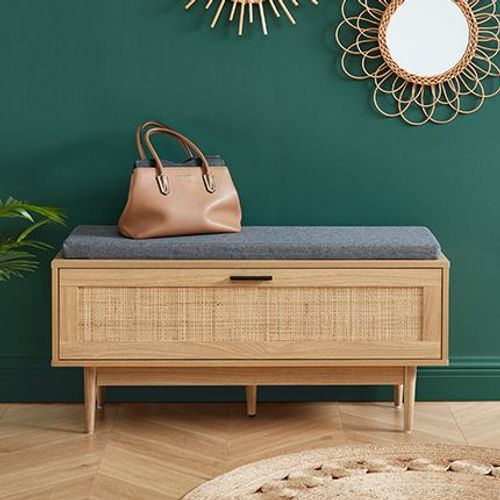 Banc À Chaussures 1 Porte 100x25x45 Cm Naturel Et Gris - Aretha