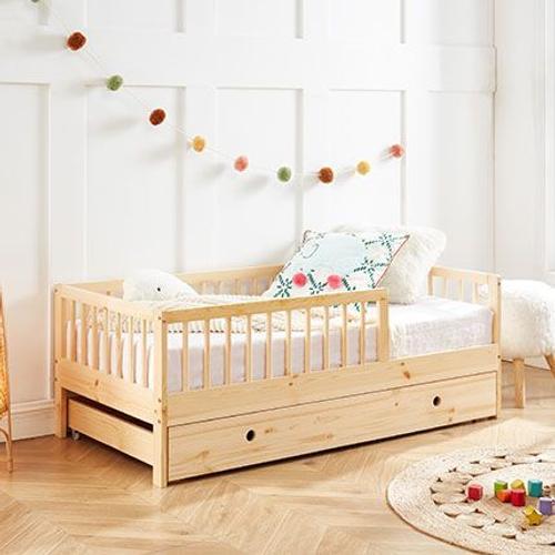 Lit Banquette Enfant Avec Tiroir 70x140 Cm En Pin Naturel