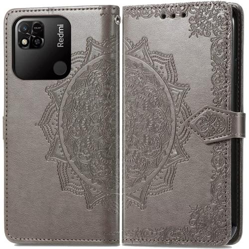 Coque Pour Xiaomi Redmi 9c / 9c Nfc / 10a Etui, Premium Pu Cuir Portefeuille Magnétique Flip Case, 3 Porte-Cartes En Béquille Cover Gris