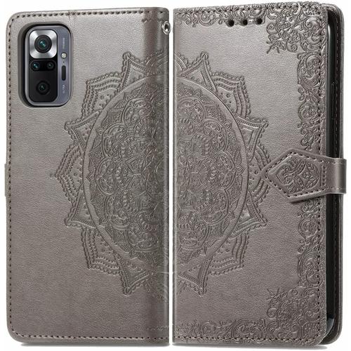 Coque Pour Xiaomi Redmi Note 10 Pro Etui, 6.67"" Premium Pu Cuir Portefeuille Magnétique Flip Case, 3 Porte-Cartes En Béquille Cover Gris