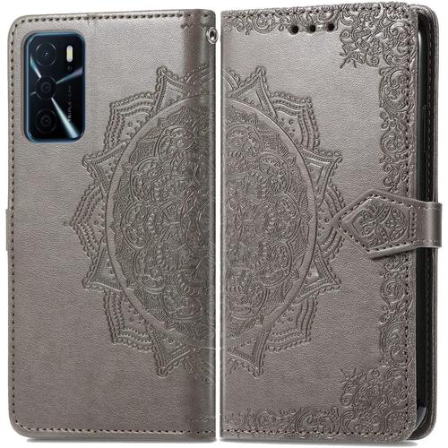 Coque Pour Oppo A16 / Oppo A16s / Oppo A54s Etui, Premium Pu Cuir Portefeuille Magnétique Flip Case, 3 Porte-Cartes En Béquille Cover Gris