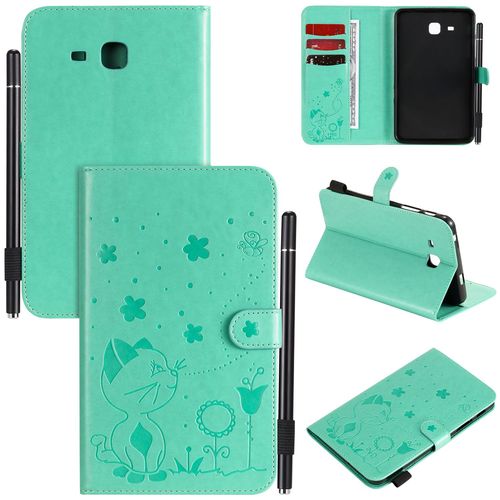 Étui Pour Samsung Galaxy Tab A 7.0 T280 Pu Cuir Poche Cas Flip Coque Protection Housse Stand Case Papillon Chat Et Abeille,Vert