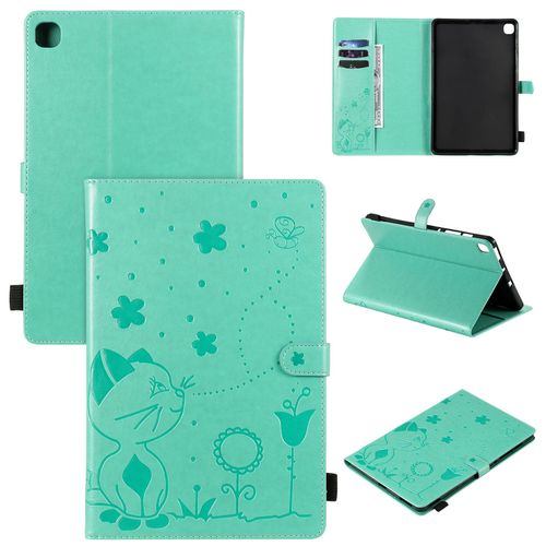 Étui Pour Samsung Galaxy Tab S6 Lite 10.4 Sm-P610 Pu Cuir Poche Cas Flip Coque Protection Housse Stand Case Papillon Chat Et Abeille,Vert